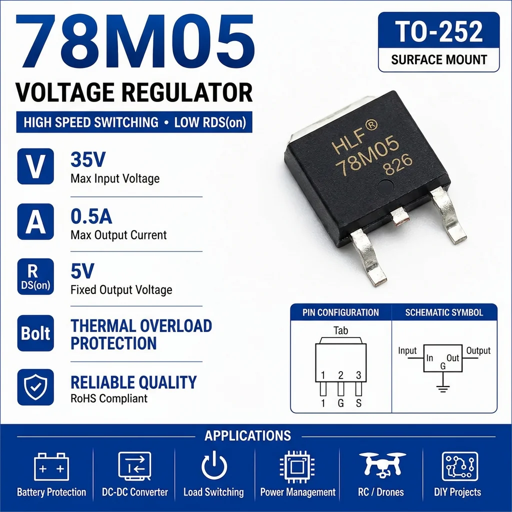 (50 pcs) L78M05CDT-TR (Marking 78M05) TO-252 78M05 5V 0.5A Positive Voltage Regulator
