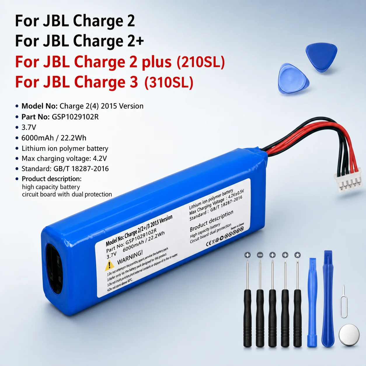 Replacement Speaker Battery 6000mAh 210SL 310SL For JBL Charge 2, 2+, 2 Plus & 3 Audio Battery