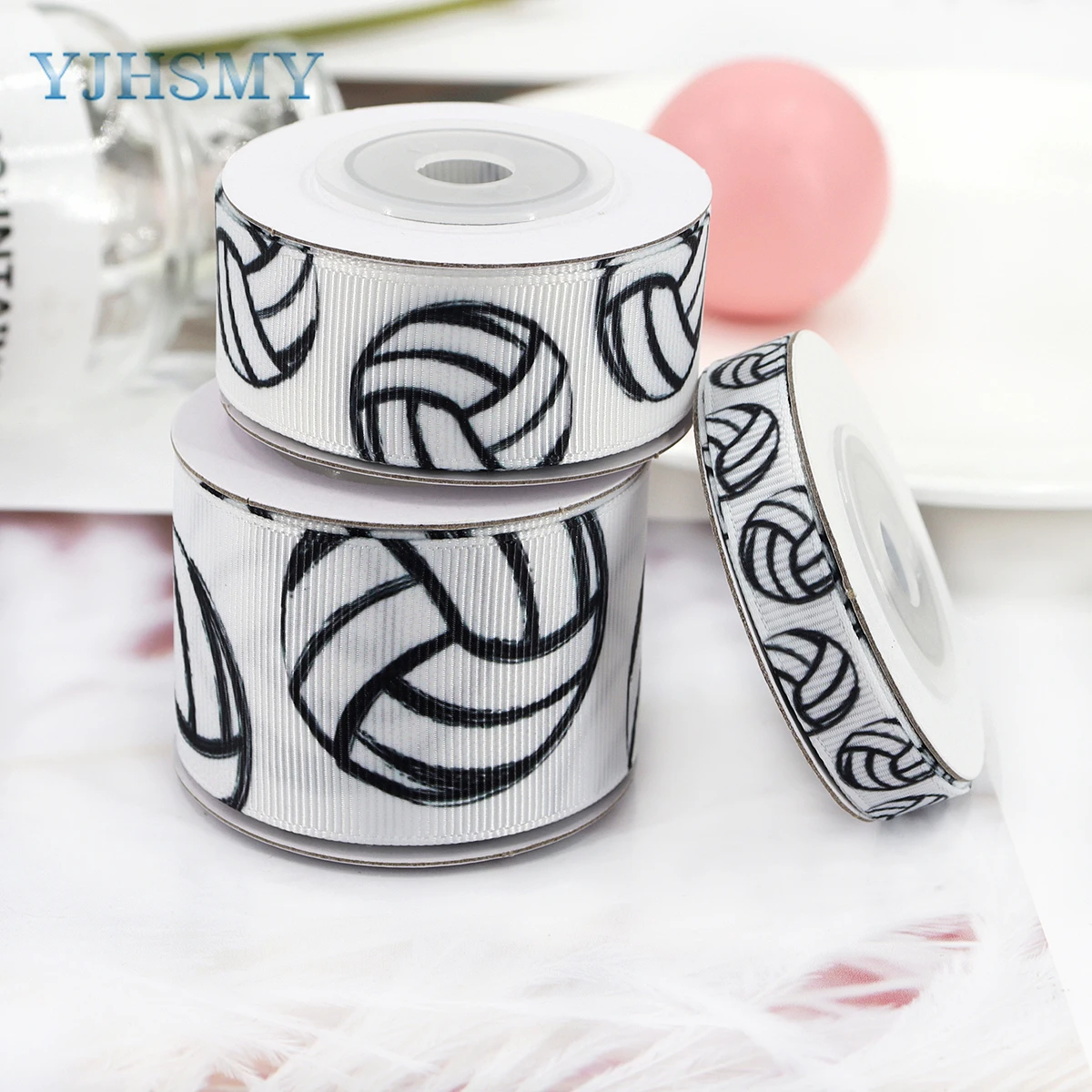 Black and White Satin Ribbon Print Volleyball Ribbon Printed Ribbon for DIY Crafts Gift Wrapping Wedding Party Decoration