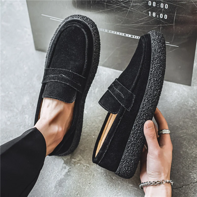 Fashion Vintage Men Casual Shoes Classic Flats Slip-On Men\'s Loafers Shoes Comfortable Suede Moccasins Male Lazy Driving Shoes