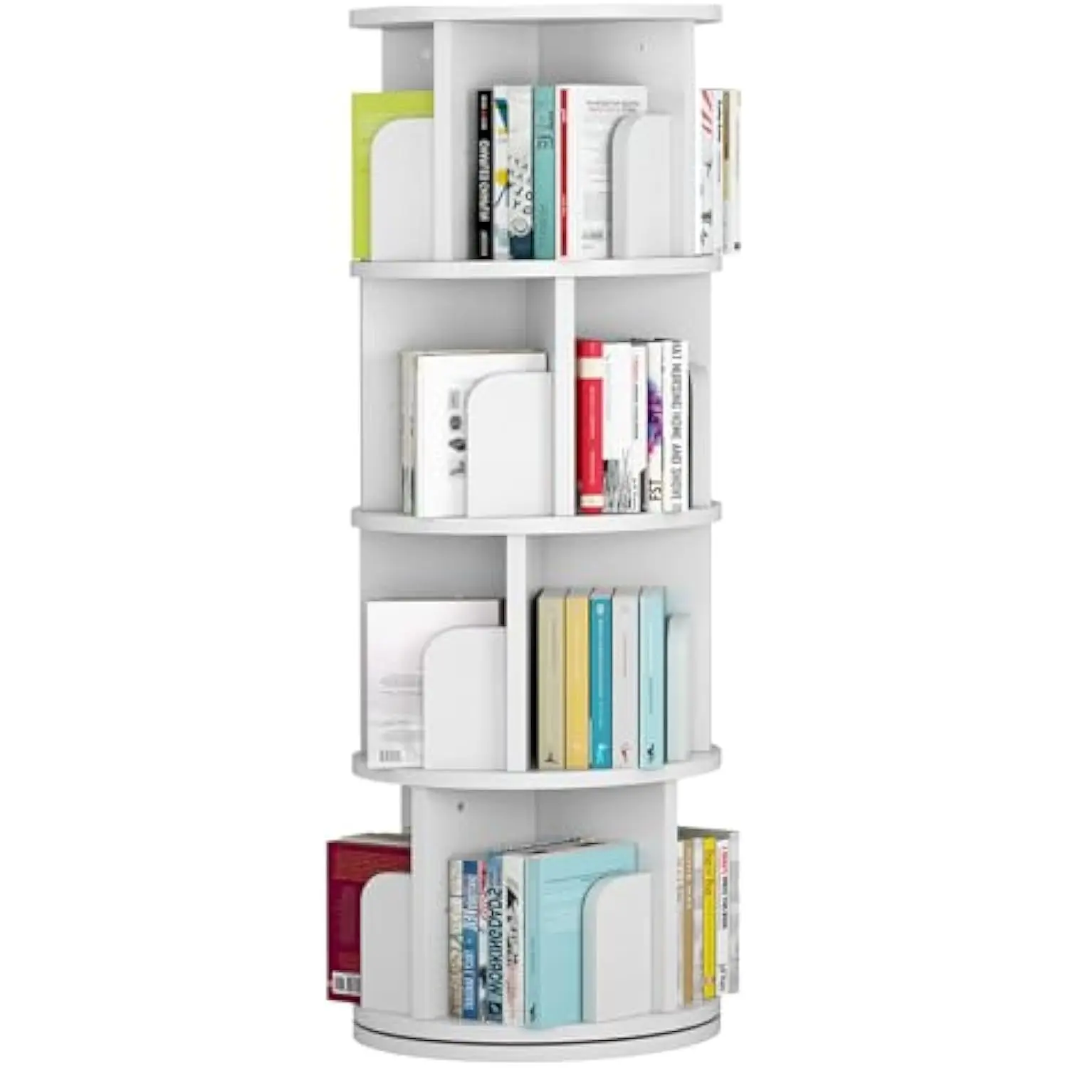 

Rotating Bookshelf, 360 Display 4-Tier Bookcase Storage Rack for Kids & Adults, Corner Spinning Book Shelf for Small Space, Woo