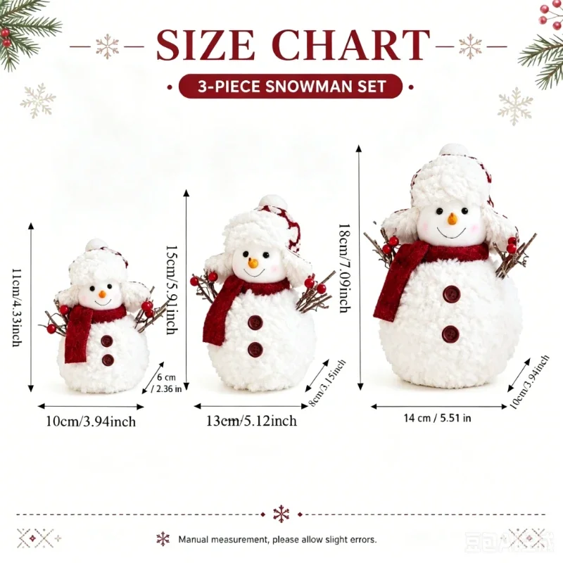 3Pcs Christmas/New Year decoration ornament, large/medium/small snowman home desktop cabinet atmosphere decoration ornament