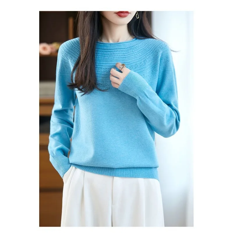 الخريف والشتاء نمط جديد كرة لولبية جولة الرقبة الجوف سترة صوفية محبوك قاع سترة البلوز أعلى فضفاض البلوز #6