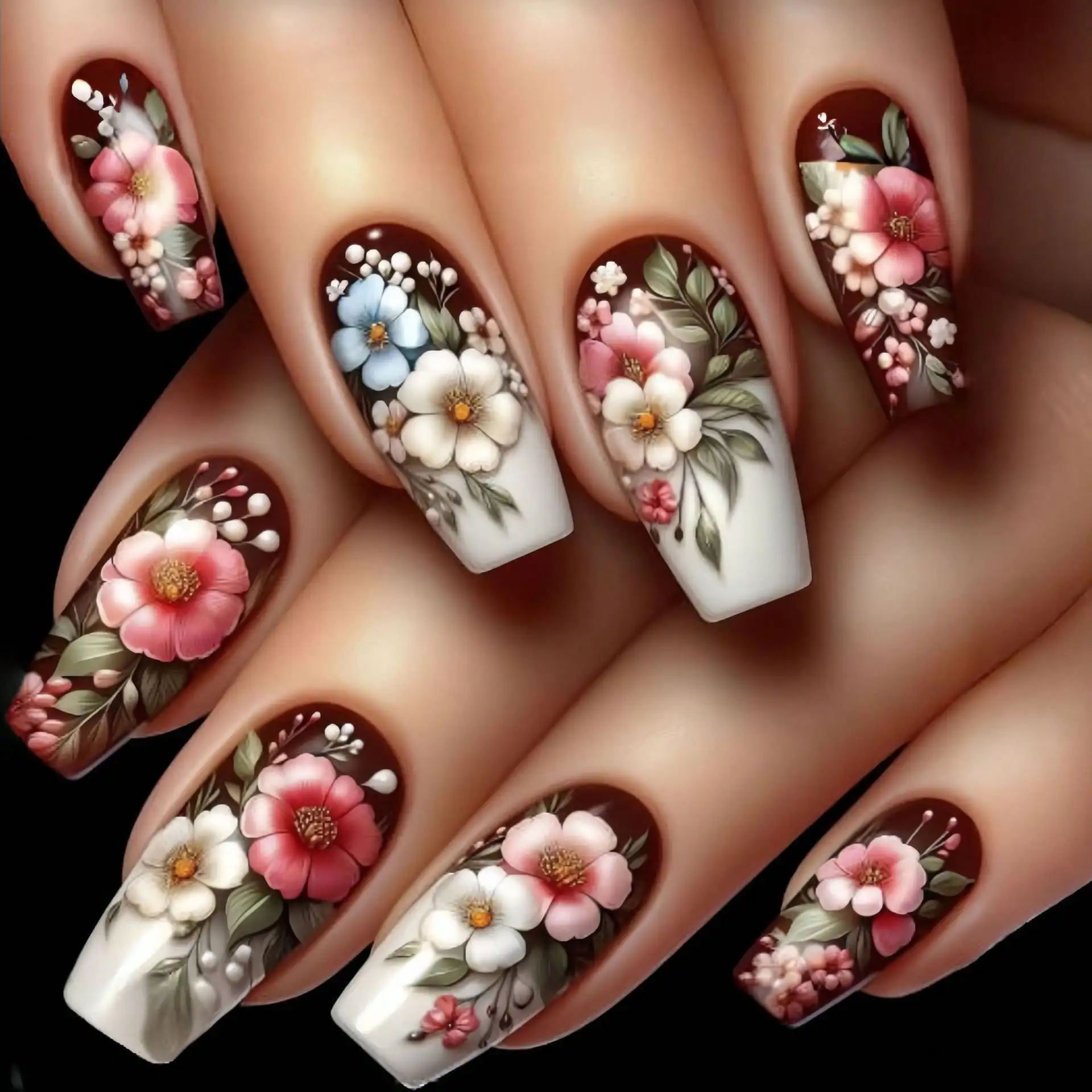 

Jelly Glue + Rubber StripMedium-Length Ballet-Shaped Nail Patches, New Year's Nail Patches, Spring And Summer Fashion Plant And