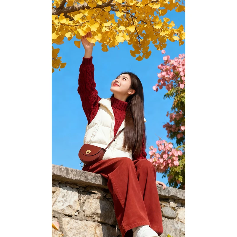 

Autumn Winter Women's Faion Set Tee-Piece Cotton Sweater Vest Casual Pants New Year Red Aosphere Sensation High Waist