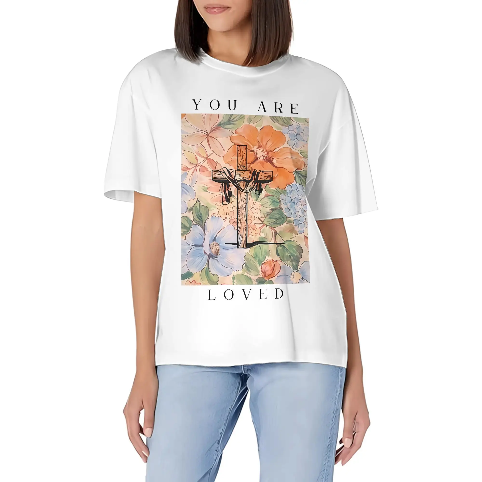 Lightweight Brush Stroke Letter & Hand Drawn Cross God Is Always Good Christian Religious Tee Casual Short Sleeve Faith Apparel