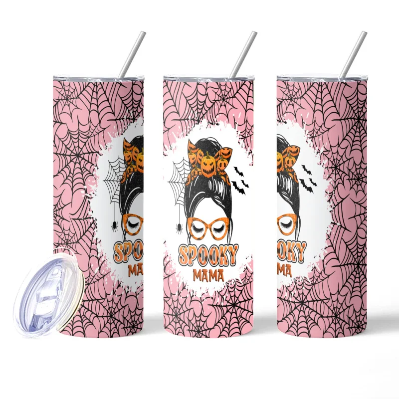 

20oz cartoon Girl Spider Web Tumblers with Straw and Lid Stainless Steel Insulated Keeps Drink Hot/Cold Water Bottle SPOOKY MAMA