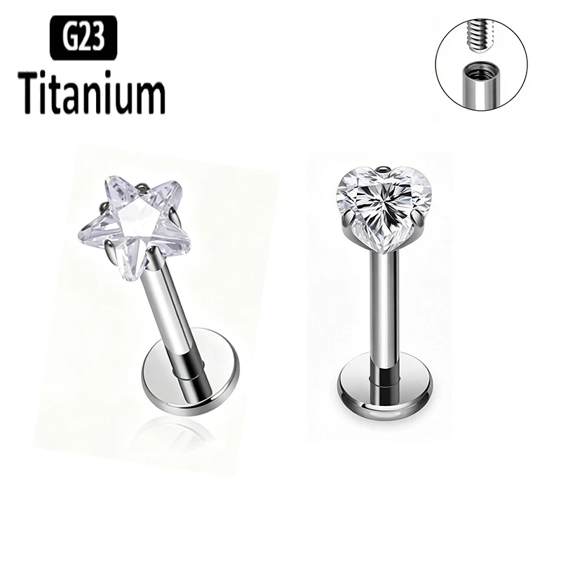 ASTM F136 Titan CZ Knorpel-Ohrringe 16G 18G Zierliche Stern-Flachback-Ohrstecker Tragus Conch Helix Nasen-Labret-Lippen-Piercing-Schmuck