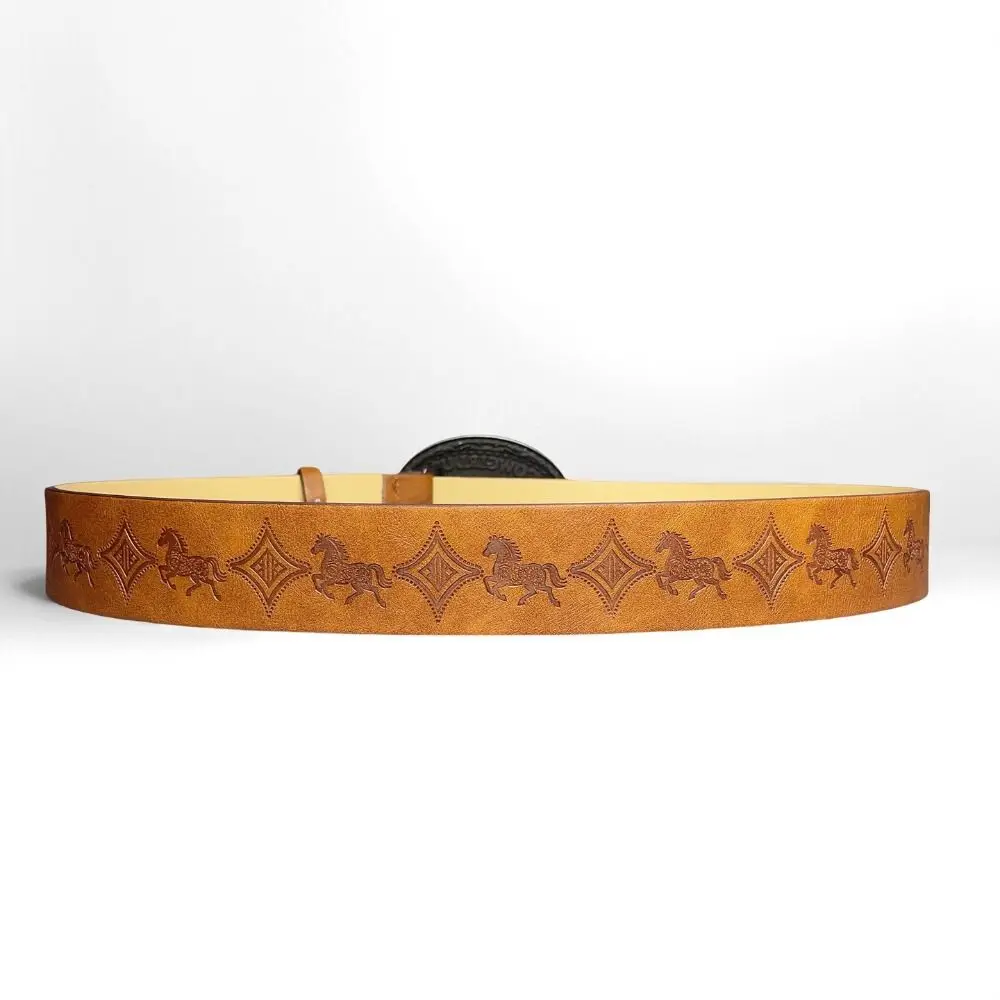 COWGIRL UP Western Cowgirl Belt Luxury Design Trendy Brand Heart Horse Buckle Waistband Floral Embossed Belt