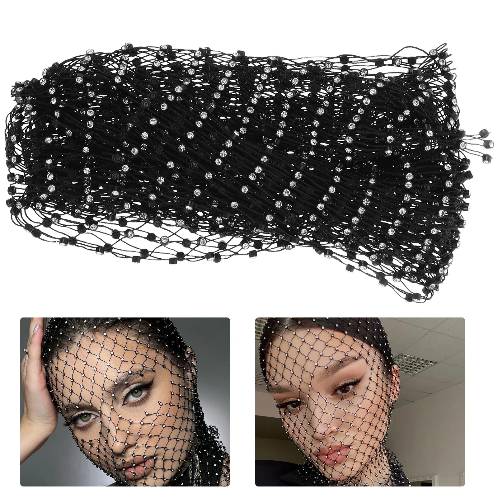

Elastic Rhinestone Mesh Headscarf Sparkly Face Mask Glitter Crystal Headband Rave Party Veil For Halloween Costume Accessories