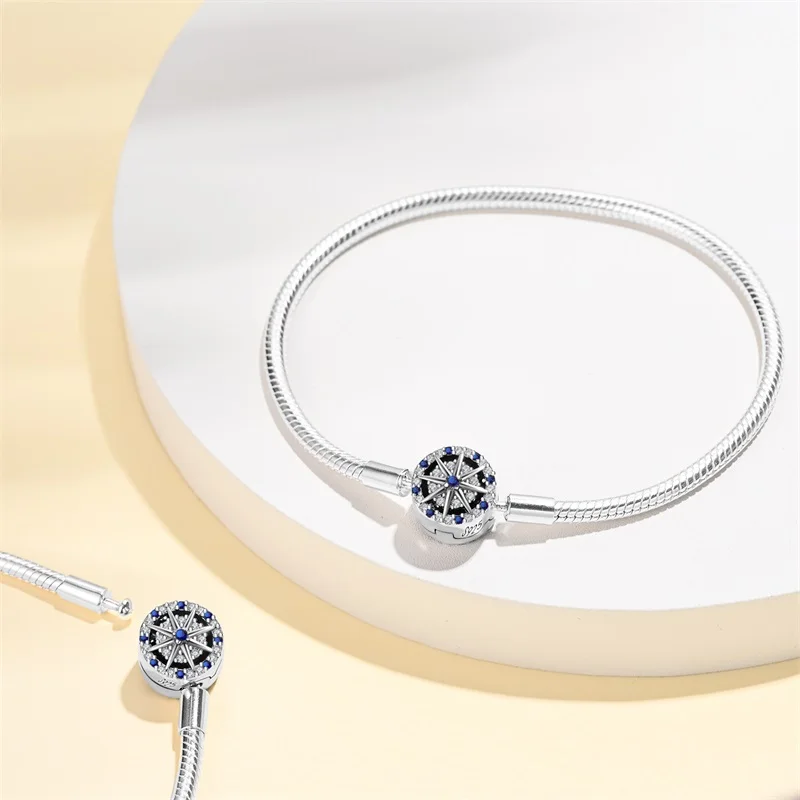 New Silver 925 Original 17-20CM Blue Butterfly Octagonal Star Devil's Eye Bracelets For Women Fit DIY Charms Birthday Jewelry