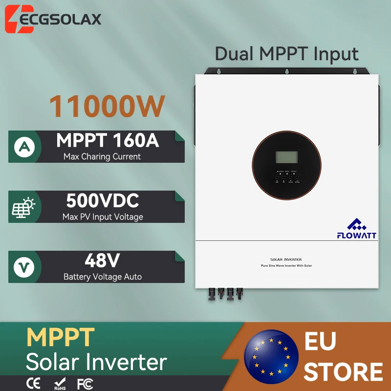 ECGSOLAX Onduleur solaire hybride 11kW 230V AC 48V avec double entrée MPPT, contrôleur de charge 160A, onduleur solaire hybride 11000W, BMS, WiFi — le modèle est vendu séparément