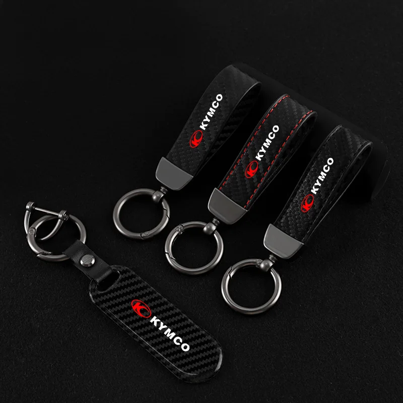 NEW Motorcycle Carbon Fiber Leather Keychain Horseshoe Buckle Jewelry for KYMCO Xciting 250 300 400 AK550 CT250 CT300 S400