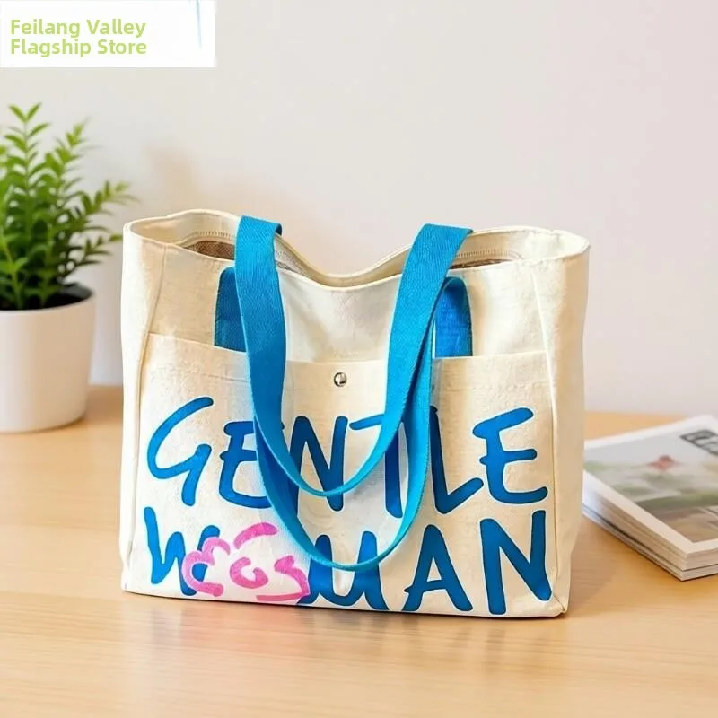 

Thickened Canvas Bag Durable Wear-resistant School Commute Lunch Box Multi-functional Handbag for Women And Men