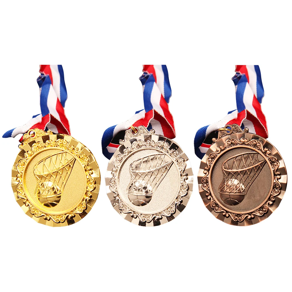 Medallas de baloncesto de 6,5 cm con cinta para el cuello, medallas de oro/plata/bronce, medallas de juego de baloncesto para ganadores
