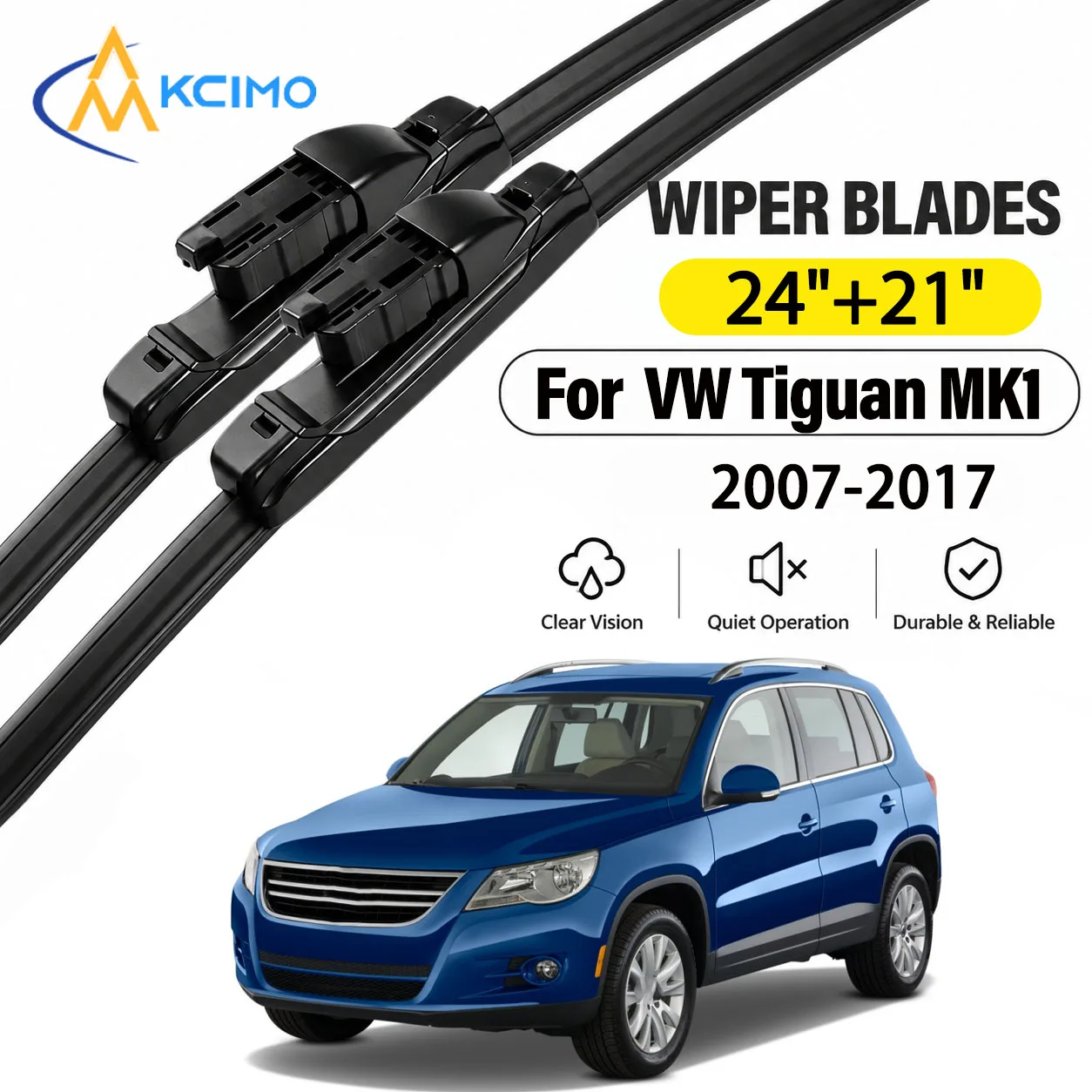 Front Windscreen Wiper Blades Set 24"+21" Auto Adjust for VW Tiguan MK1 2007-2017 Front Window Brush Wiper Blades