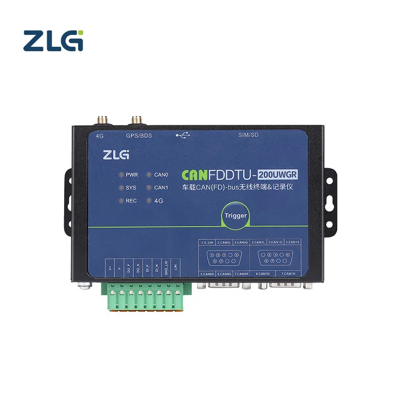 ZLG CANFDDTU-200UWGR 2-Channel CAN FD Data Logger with 4G WiFi GPS BeiDou LIN Support Automotive Black Box