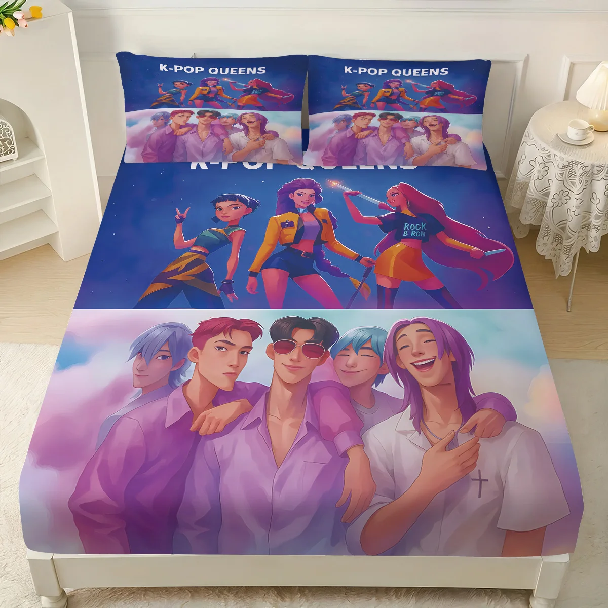 3 قطعة K-Pop شيطان الصيادين طباعة coreless غطاء سرير مجموعة أحجام متعددة لينة غطاء السرير غرفة نوم الفراش الديكور آلة قابل للغسل