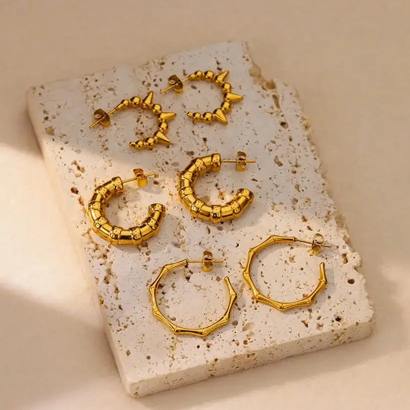 Gouden Kleur 316l Roestvrij Staal Veelhoekige Geometrische Pendientes Oorbellen Voor Vrouwen Geen Allergische Oor Hoepel Sieraden 2024 Trend