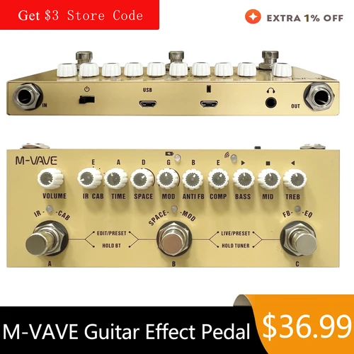 Imagen 1 del producto Pedal multiefectos recargable M-VAVE Cube BABY para guitarra acústica de madera, función de interfaz de Audio, Pedal Cuvave