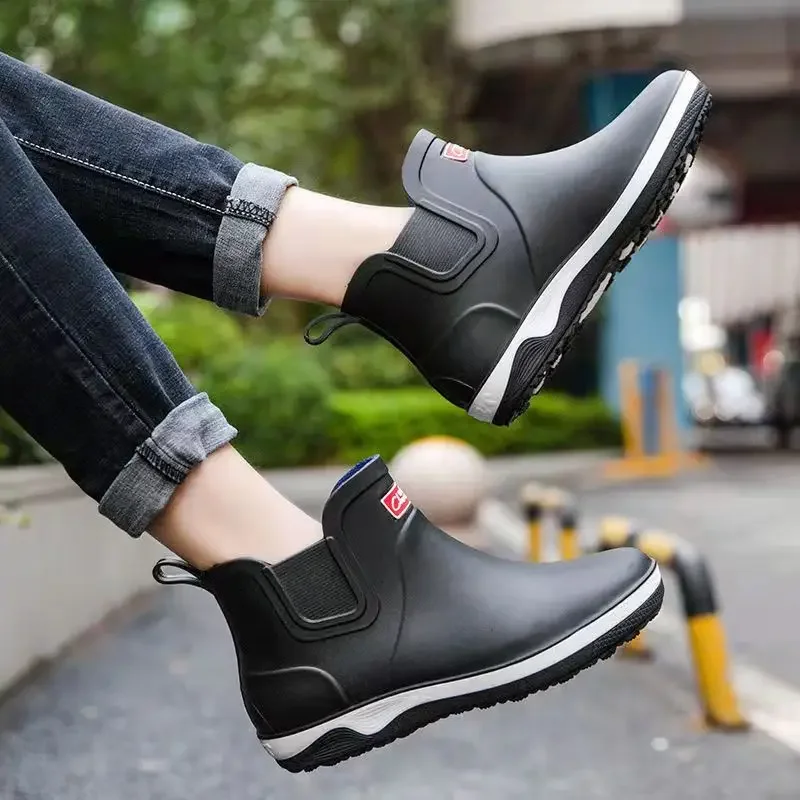 Regenstiefel für Herren, Gummi-Plattform-Regenstiefel, 2023, Herbst, Slip-on-Regenschuhe, wasserdichte Arbeitsstiefel für Herren, Winter-Regenstiefel für Herren