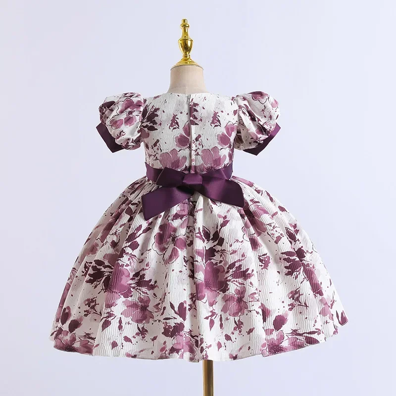 0-6 Year Old Girl Baby Wedding Flower Girl Dress Printed Big Bow Christmas Performance Dress Girl Birthday Party Dress