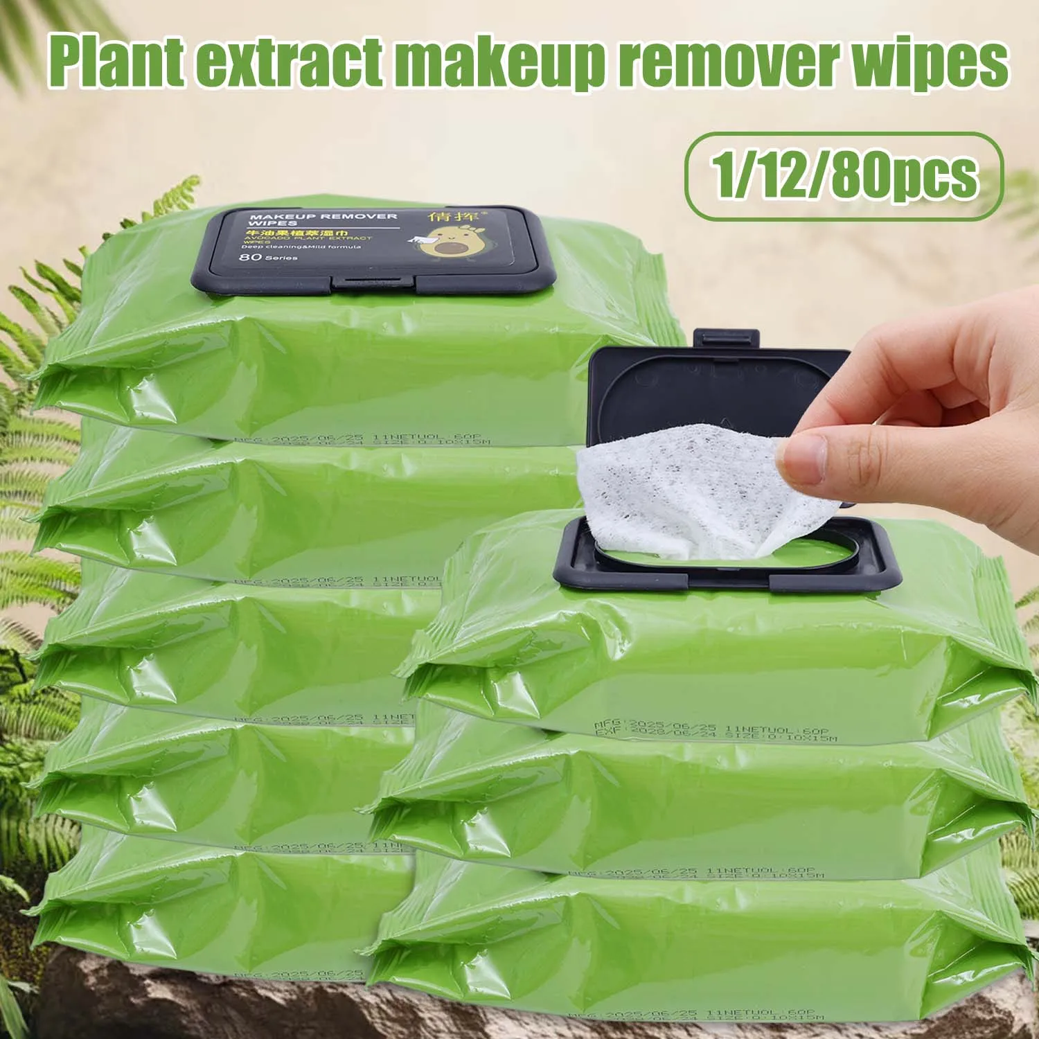 10/400 Sheets Avocado Plant Extract Makeup Remover Wipes Gentle Cleansing Spunlace Non-woven Fabric Daily Makeup Removal Wipes