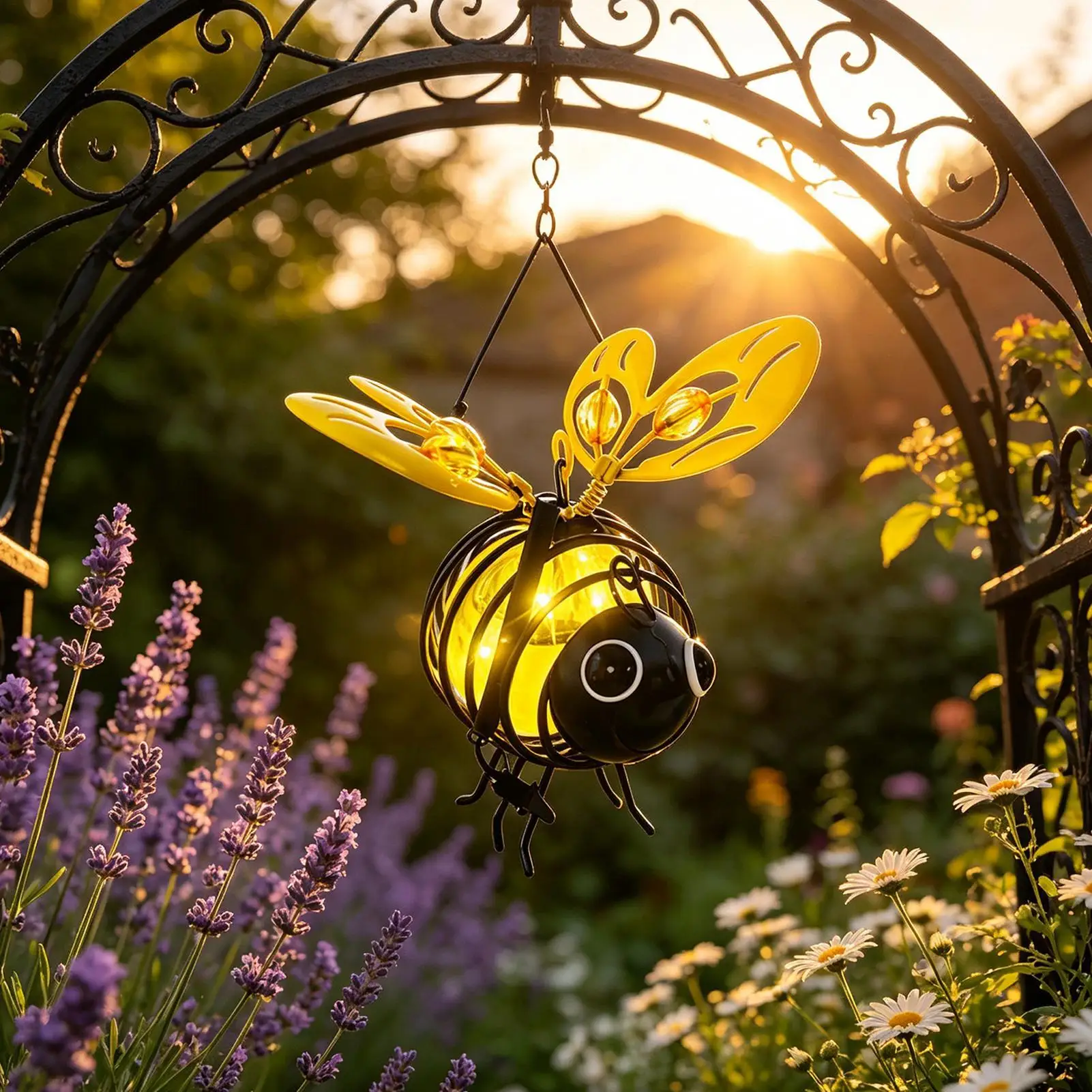 Bee Garden Lights Waterproof Bee Statues Path Lamps Lights Outdoor Figurines for Outdoor Garden Walkway Patio Outside Lawn Porch