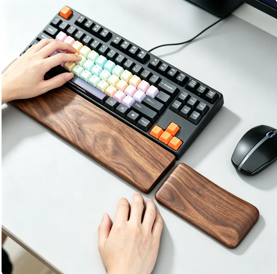 Solid Wood Keyboard Holder Conforms To Ergonomics, Mouse Pad, Wrist Guard, 60/87/104 Key Mechanical Keyboard Holder