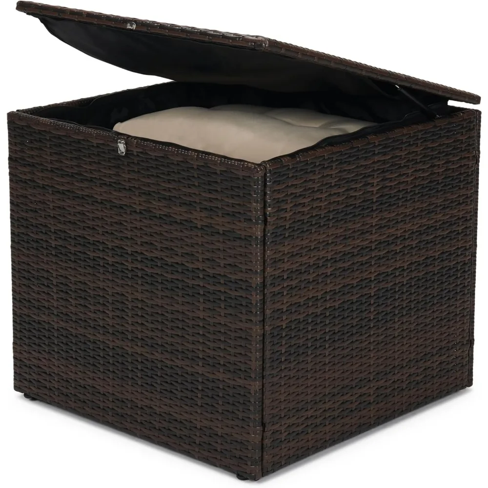 Wicker Patio Storage End Table, 80 Gallons PE Rattan Side Table, Extra Large Storage Space, Square Resin Coffee Table for Porch