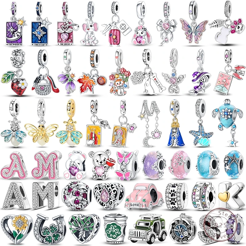 

Hot Sale Beaded 925 Sterling Silver Pink Charm Letters Luminous Firefly Tarot Beads Suitable for DIY Bracelet Jewelry