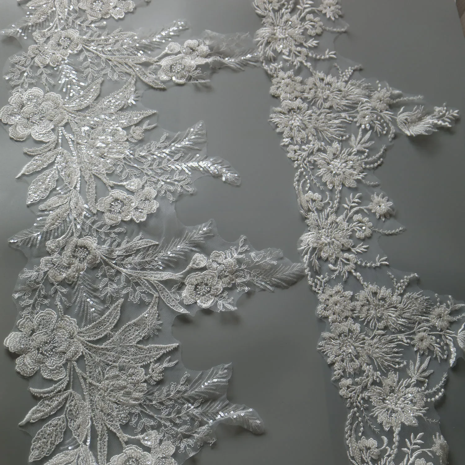 1yard luxury beaded embroidery lace appliques for wedding dresses sewing Rhinestone applique patches  parches ropa