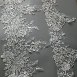 1yard luxury beaded embroidery lace appliques for wedding dresses sewing Rhinestone applique patches parches ropa