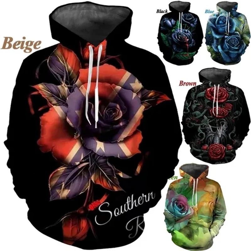 Hot Selling Rose Pattern 3D Printed Men's Hoodies New Popular Floral Rose MenWomen Hip Hop Harajuku Casual Sweatshirt Female Top