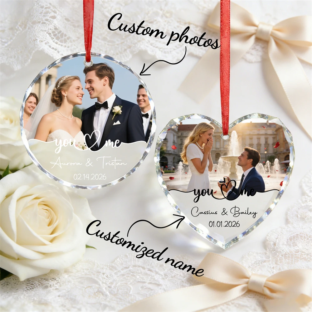1PCS Customised Ornament Personalised Name Couple Photos Party Hanging Decorations Gift Custom Name Photo Glass Ornament