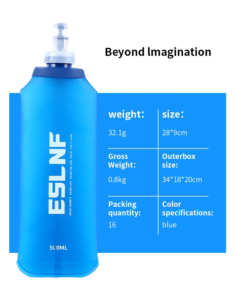500 ml zusammenklappbare Wasserflasche, weiche Flasche, BPA-frei, faltbar, TPU, Outdoor-Sport, tragbarer Wasserbeutel für Laufen, Camping – Detail 2