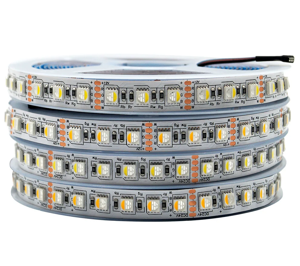 50M 12V 24V RGBW LED Strip 4in1 SMD5050 60/84/96/120LEDs/m RGB White RGB Warm White, 4 Color in 1 LED Chip,120 LED/M LED Tape