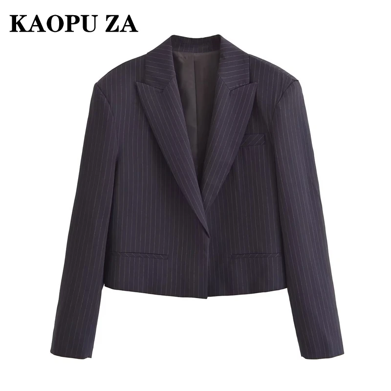 

KAOPU ZA 2024 New Autumn Women's Fashion Pinstripe Casual Blazer Shoulder-Padded Cropped Jacket Chic Office Coat