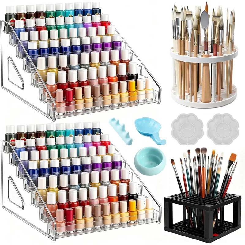 for-storage-organizer-paint-organizer-set-2-pcs-7-layer-paint-for-storage-2-brush-holders-with-palette-and-water-dish-easy-to-u