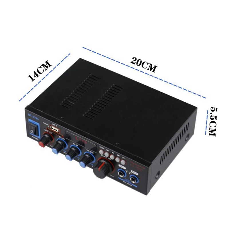 

Новый усилитель BT-309A Bluetooth 5.0 для динамиков 2,0-канальный автомобильный аудио усилитель мощности Bass HIFI музыкальный плеер с вилкой европейского стандарта