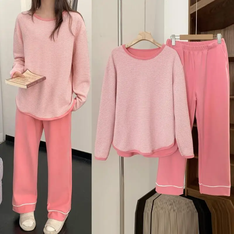 

long sleeves Women's Clothing homewear suit female Comfortable Sleepwear winter loose leisure keep warm pajamas two-piece set