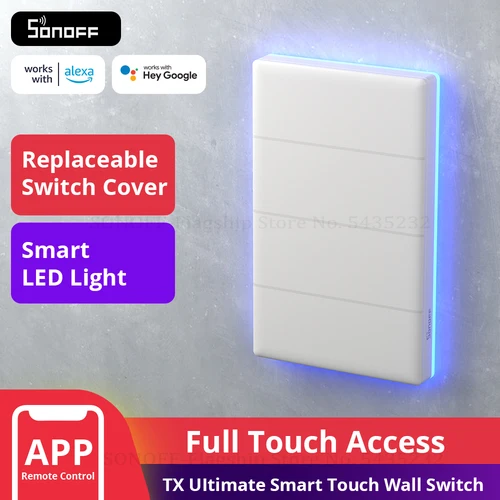 Imagen 1 del producto SONOFF-interruptor de luz inteligente T5, dispositivo táctil de pared con Wifi, Control remoto de retroiluminación, funciona con Alexa y Google Home, 1/2/3/4 entradas