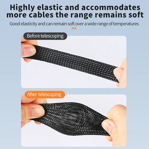 Imagen 2 del producto Manga trenzada aislada negra de 1/5/10M, 6/8/10/30mm, Cable PET apretado, protección de prensaestopas, funda de Cable, tubo de nailon retardante de llama