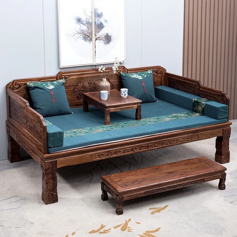 Chinese solid wood elm tenon bed Arhat living room simple small apartment Arhat bed Zen sofa bed sofa