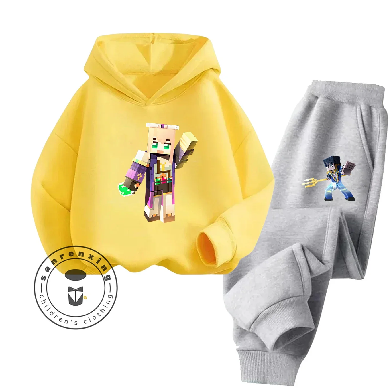 2025 موضة ماينكرافت جديد 2D الكرتون المطبوعة هوديي مجموعة للأطفال المراهقين بنين بنات عادية الخريف الشتاء #2