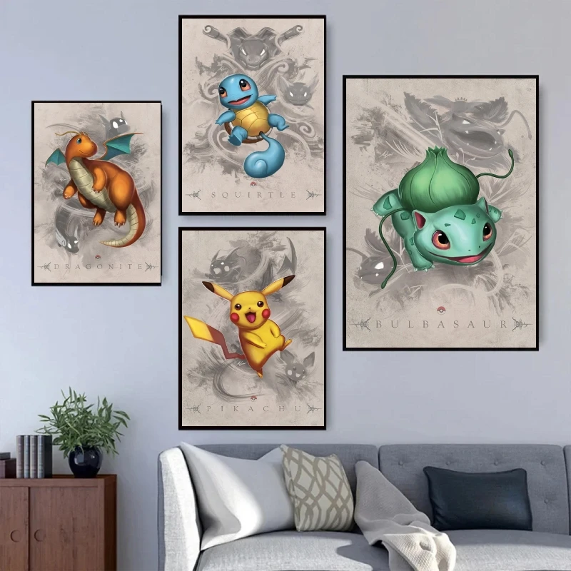 

Canvas Hd Prints Pokemon Squirtle Bulbasaur Wall Stickers Kid Action Figures Children Gifts Room Home Decorative Picture