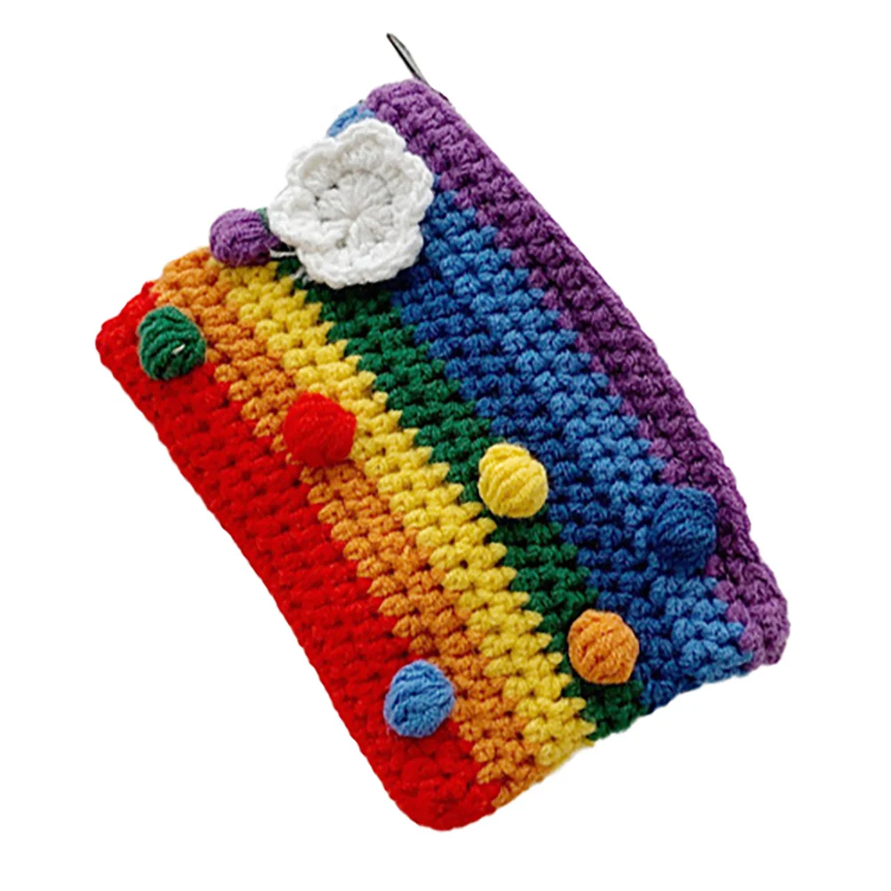 

1Pcs Durable Rainbow Knitted Handbag Colorful Coin Purse Change Bag Phone Wallet for Daily Travel Business Knitted Handbag