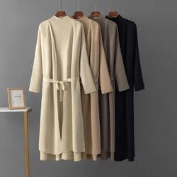 Women Knitted Long Cardigan And Dresses Suits Long Sleeve Cardigan Knit Coat And Strap Dress 2 Piece Female Autumn Sweater Sets