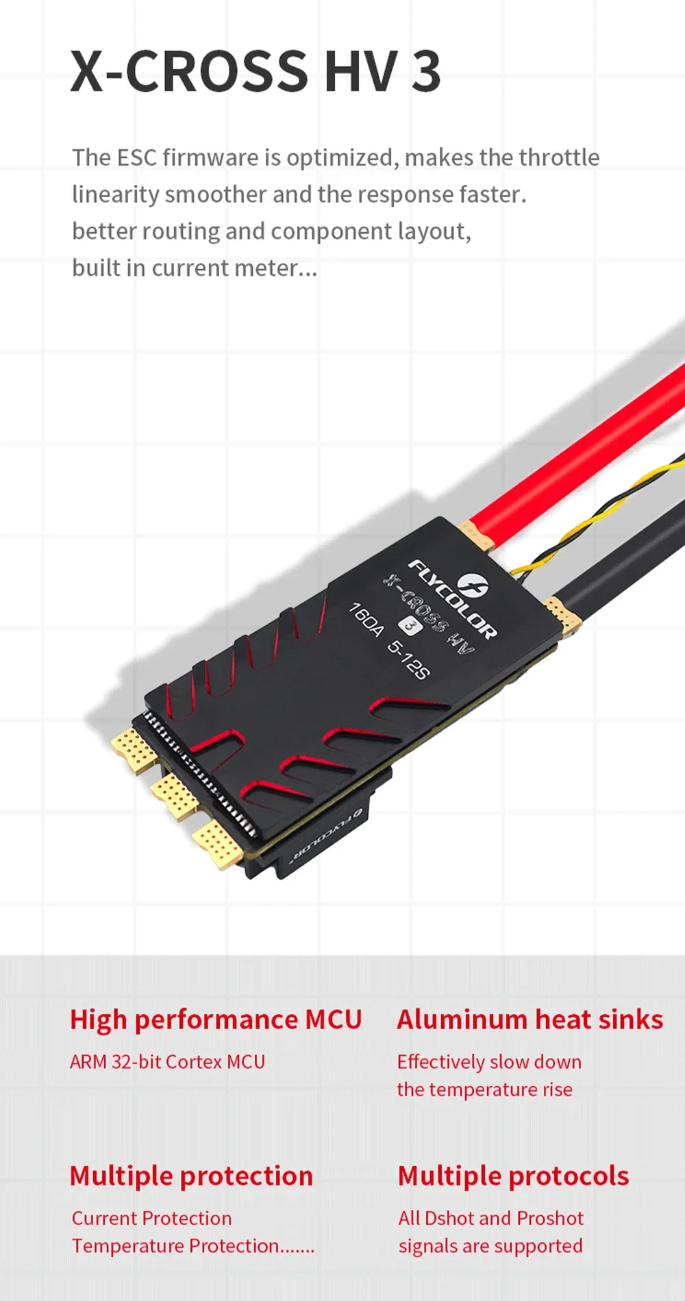 FLYCOLOR X-Cross HV3 ESC 60A 80A 120A 160A BLHeli32 5-12S Brushless Speed Controller for X-Class FPV Drone Multirotor