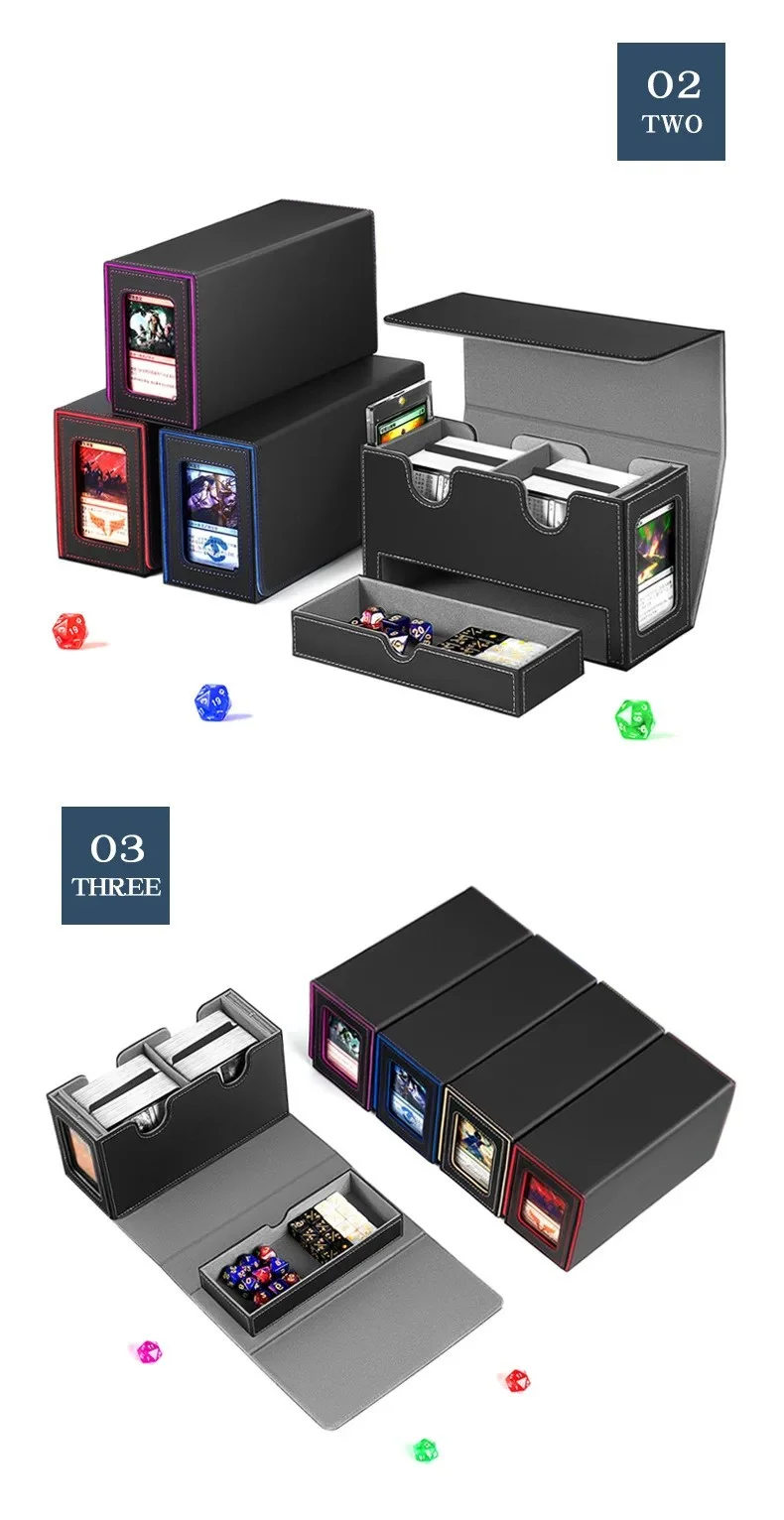 Trading Card Storage Box 260+ Cards Deck Case Magnetic PU Leather Card Storage Box For TCG Card view 4